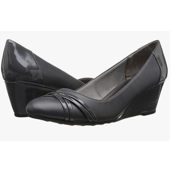 Life Stride Junia Dark Gray Wedge Heels Career Padded Shoe Comfort Size 8.5M - Picture 1 of 14